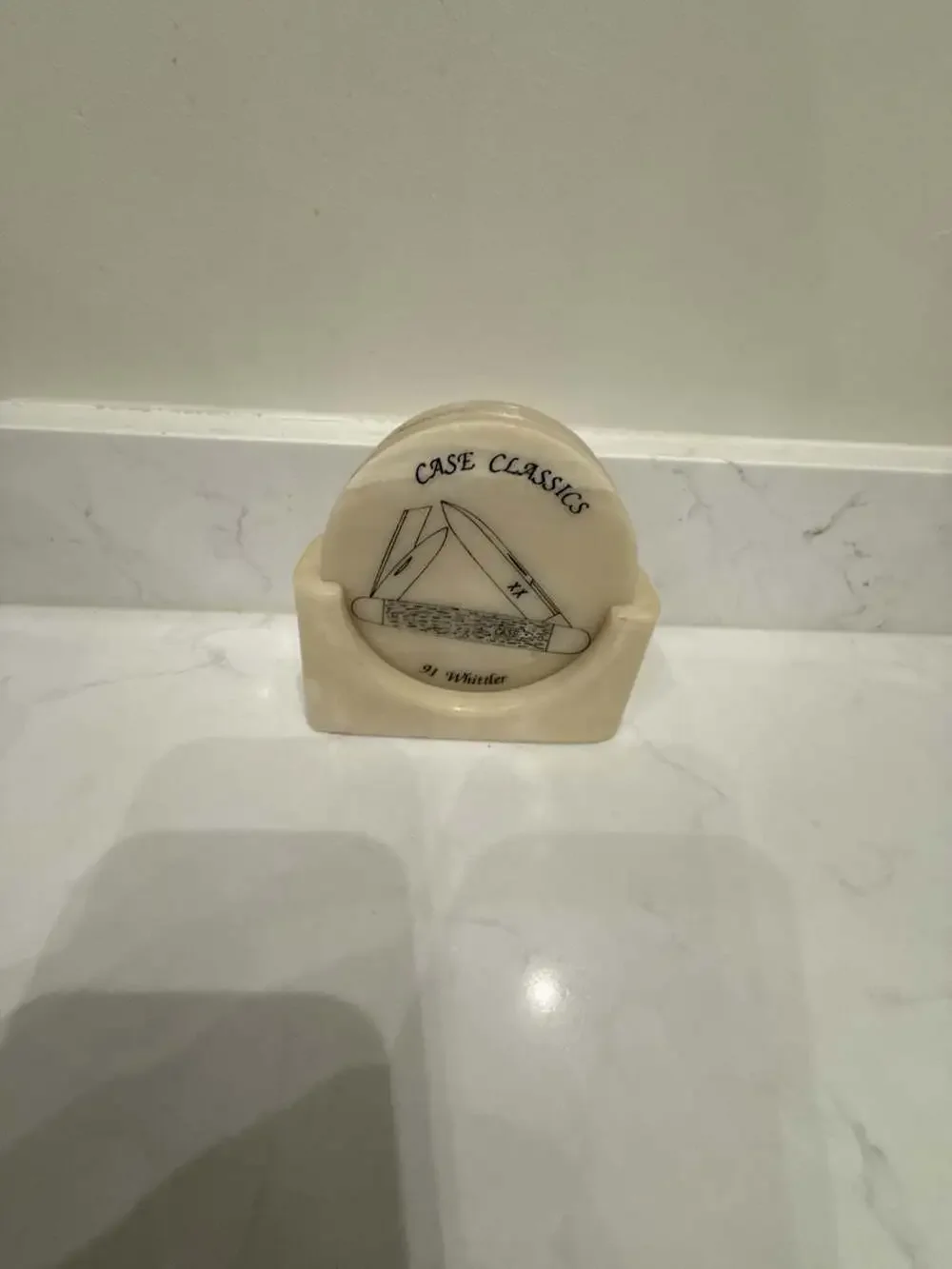 Case Classics Vintage Stone Coaster Set of 4 with Holder featuring Knife Models